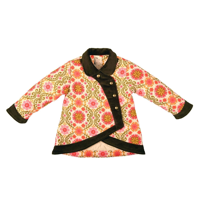 La Faute à Voltaire - Manteau court fille velours kaki fleuri orange Capucine, La Faute à Voltaire - Fille