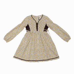 Robe fleurie liberty jaune marron fille Margot, La Faute à Voltaire 1