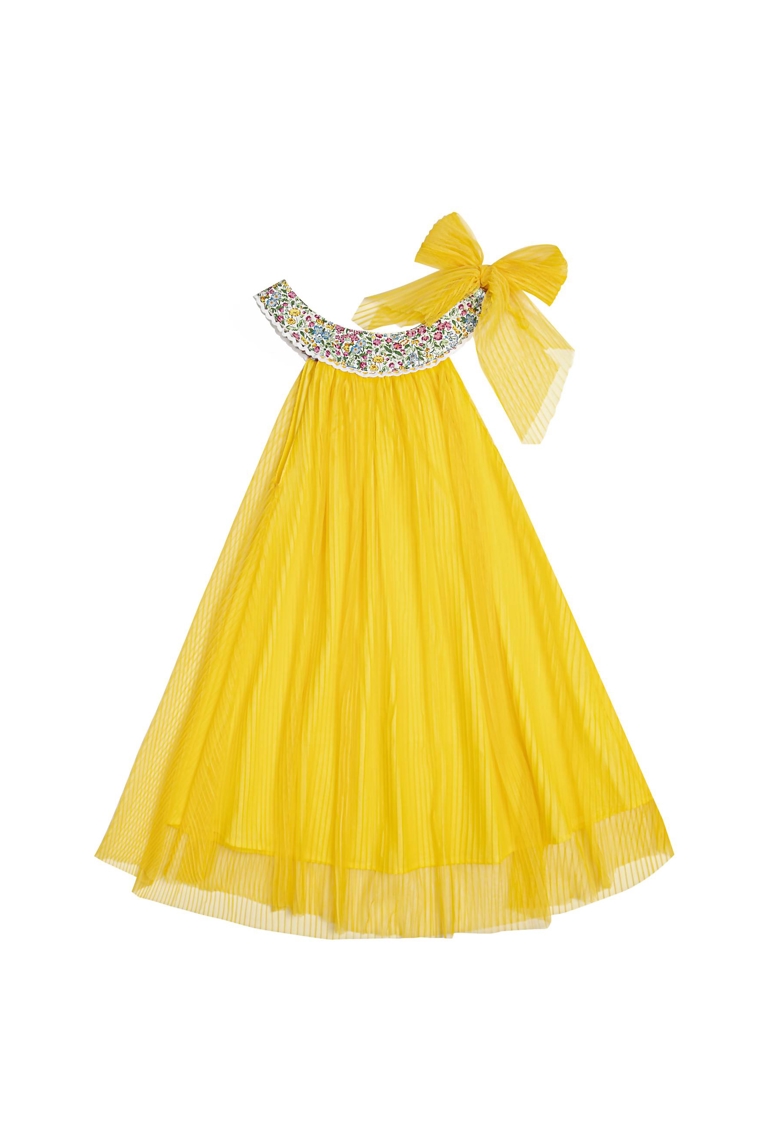 Robe cérémonie fille voile jaune col fleuri liberty lilas Alizee, La Faute à Voltaire 1