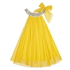 Robe cérémonie fille voile jaune col fleuri liberty lilas Alizee, La Faute à Voltaire