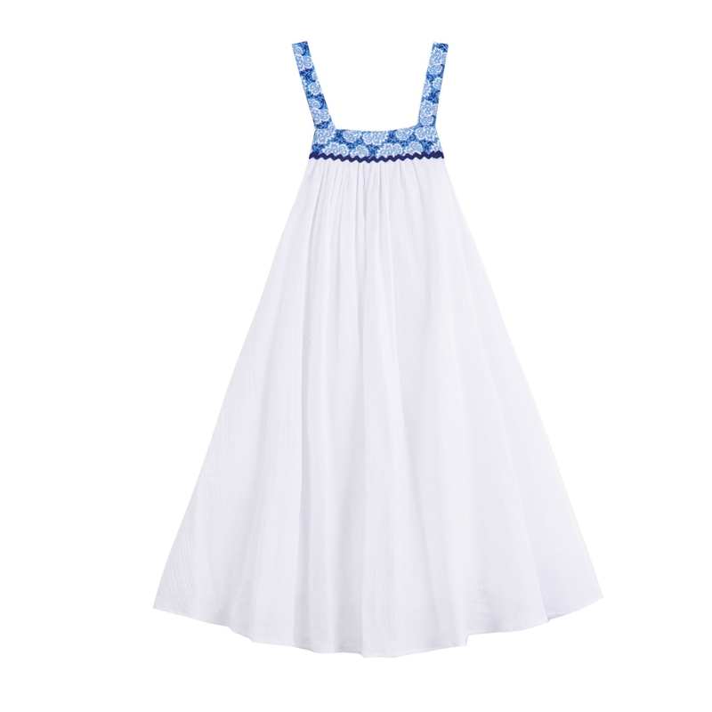 La Faute à Voltaire - Robe cérémonie blanche fleurie bleue fille coupe ample Emma, La Faute à Voltaire - Fille