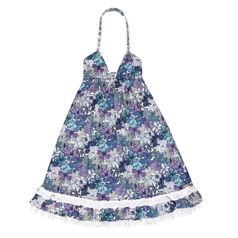 Robe bohème fille fleurie liberty lilas violet bleu Eugenie, La Faute à Voltaire - 9/10 ans