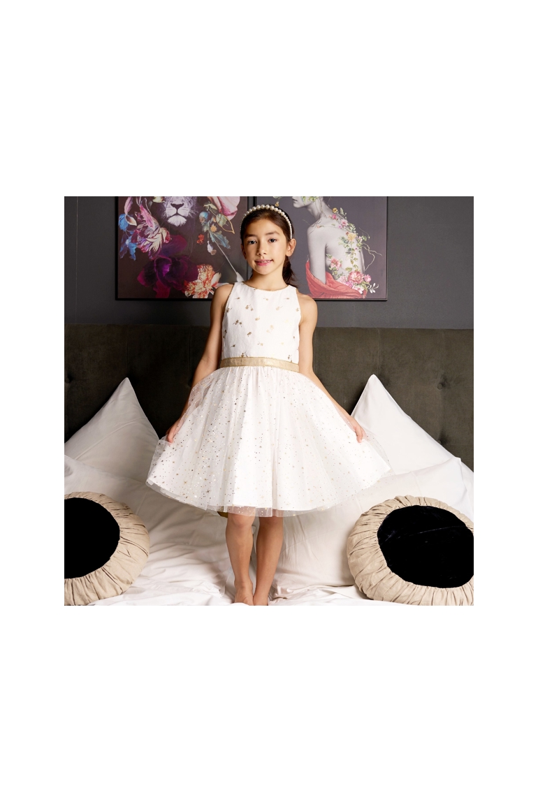 Robe cérémonie fillette blanche or tulle à paillettes Hepburn, La Faute à Voltaire 1