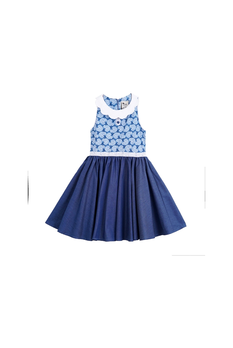 Robe qui tourne fleurie bleue dentelle blanche Hepburn, La Faute à Voltaire 1
