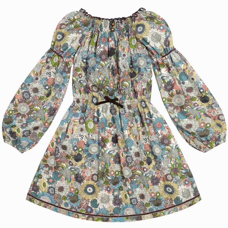 La Faute à Voltaire - Robe fleurie liberty hiver fille marron beige bleu Chimene, La Faute à Voltaire - Fille