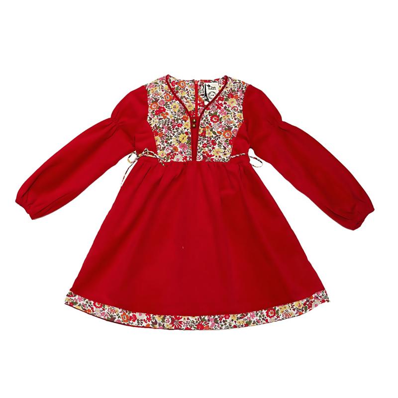 Robe de noël fille velours rouge fleuri liberty rouge Margot, La Faute à Voltaire - 3/4 ans