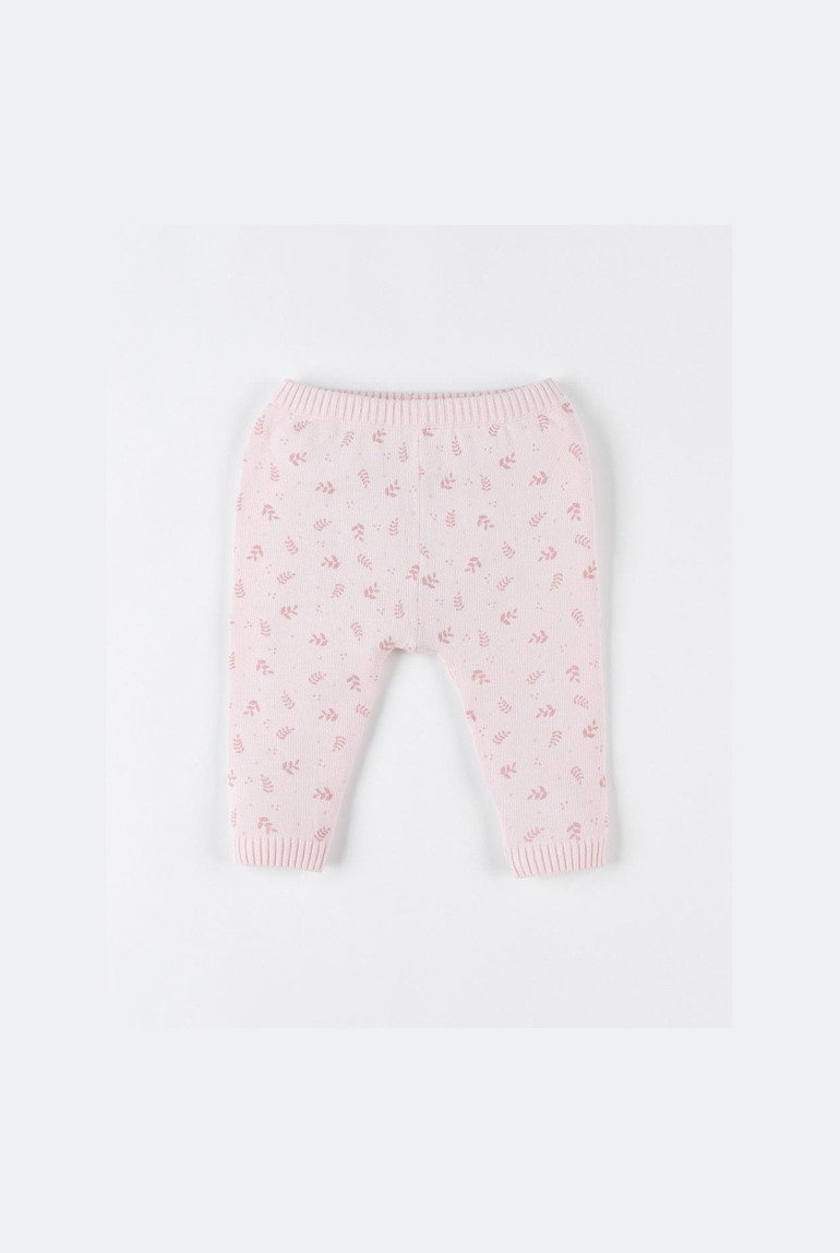 Legging imprimé végétal en tricot bio fin beige caramel, Noukie's 1