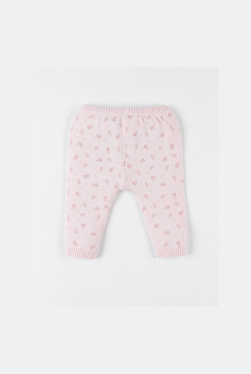 Legging imprimé végétal en tricot bio fin beige caramel, Noukie's