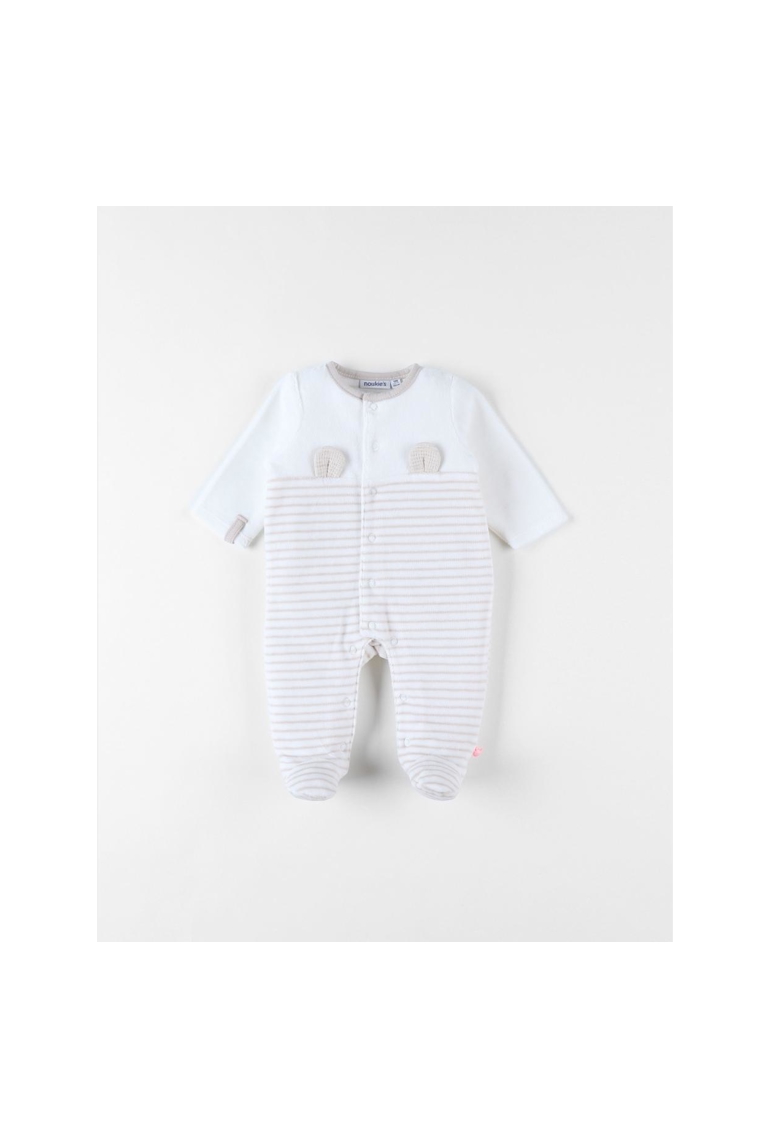 Pyjama 1 pièce rayé en velours écru greige, Noukie's 1