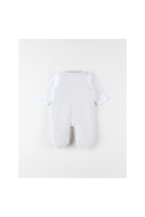 Pyjama 1 pièce rayé en velours écru greige, Noukie's