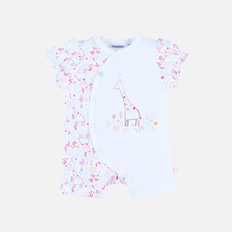 Combishort fleurie en jersey écru multicolore, Noukie's - NAISSANCE