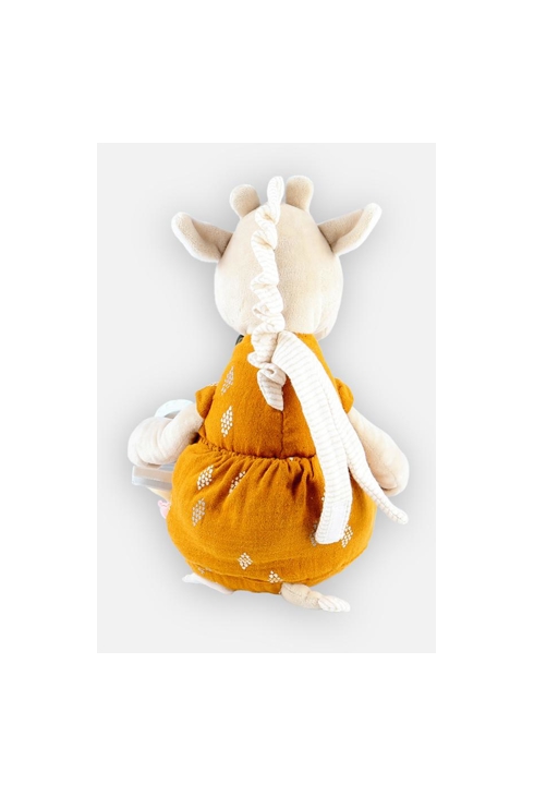 Peluche d'activités Tiga en veloudoux et mousseline de coton bio beige ocre, Noukie's
