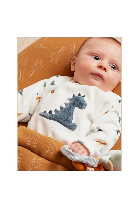 Pyjama dinosaure en velours blanc bleu, Noukie's