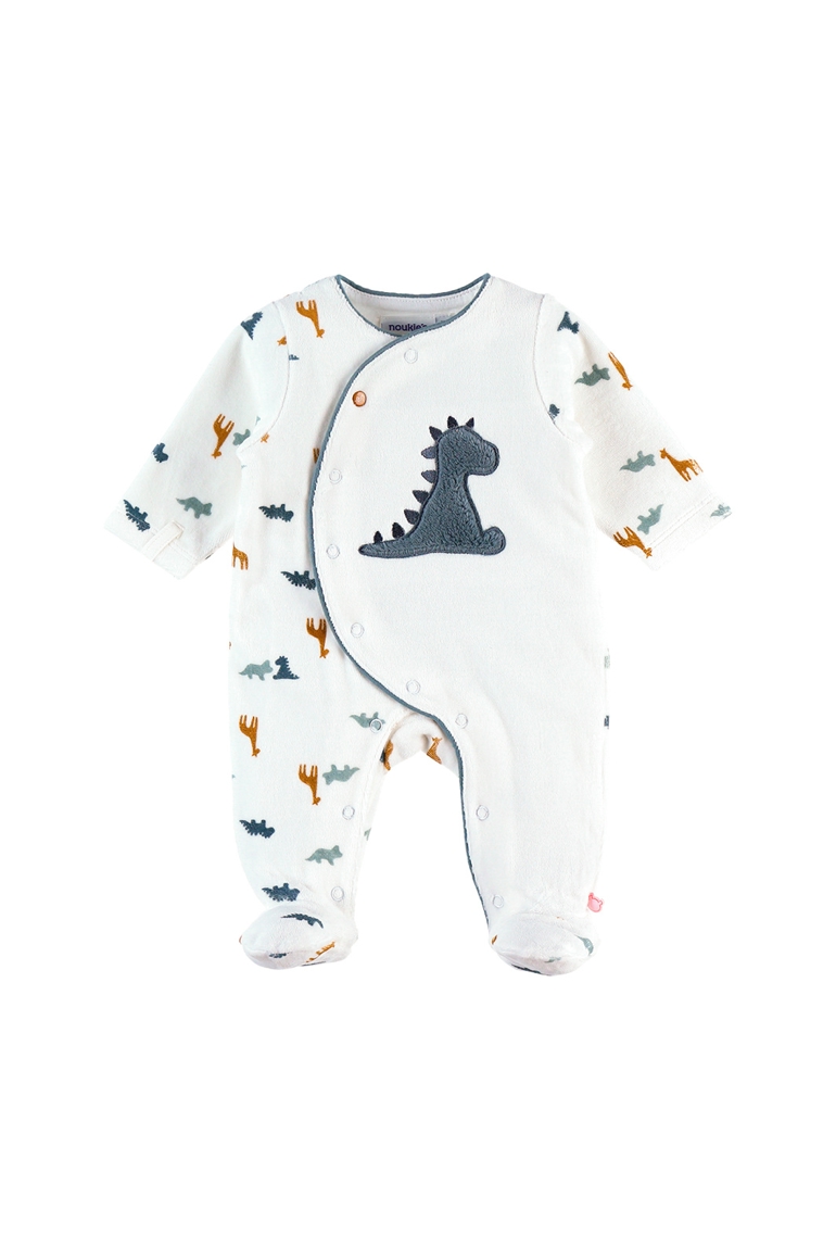 Pyjama dinosaure en velours blanc bleu, Noukie's 1