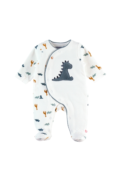 Pyjama dinosaure en velours blanc bleu, Noukie's 1