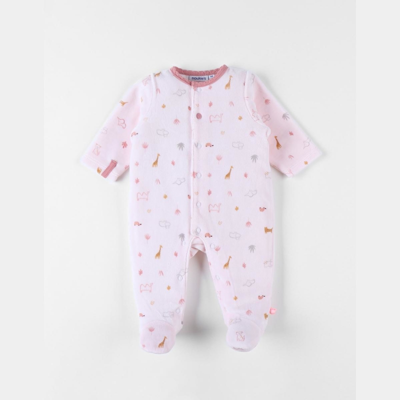 Noukies - Pyjama 1 pièce à imprimé animalier en velours clair, Noukie's - Fille