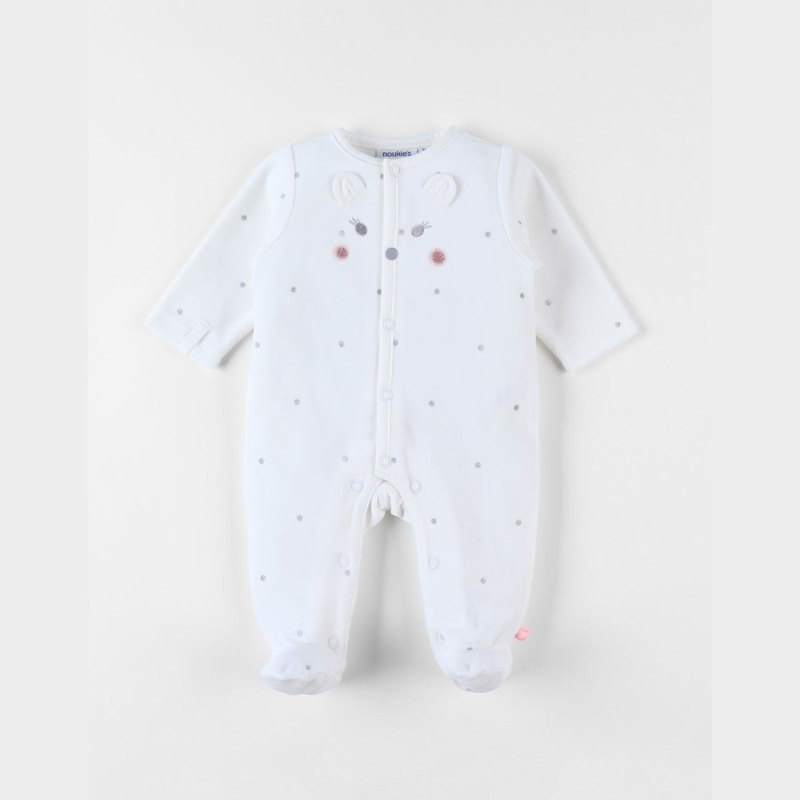 Pyjama 1 pièce hérisson en velours écru petits pois, Noukie's - NAISSANCE