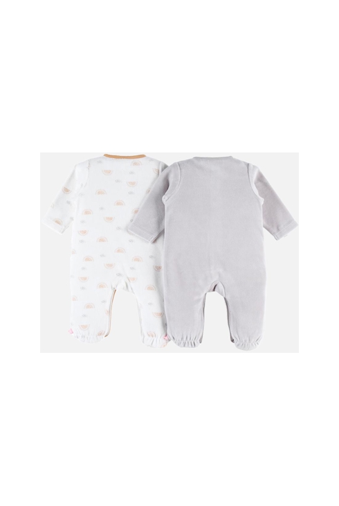 Ensemble de 2 pyjamas 1 pièce en velours clair écru, Noukie's