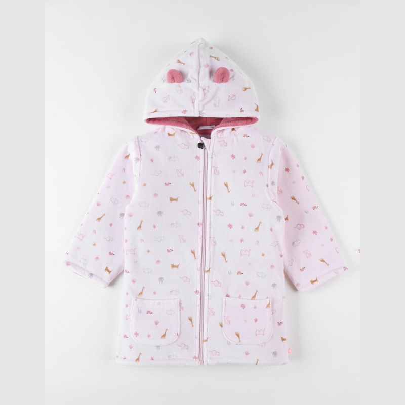 Peignoir En Velours Imprimé Animalier, Clair/framboise, Noukie's - 1/2 ans
