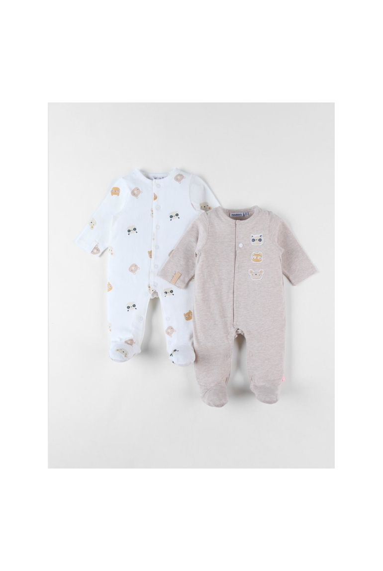 Lot de 2 pyjamas 1 pièce en jersey écru taupe chiné, Noukie's 1