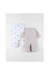 Lot de 2 pyjamas 1 pièce en jersey écru taupe chiné, Noukie's 2
