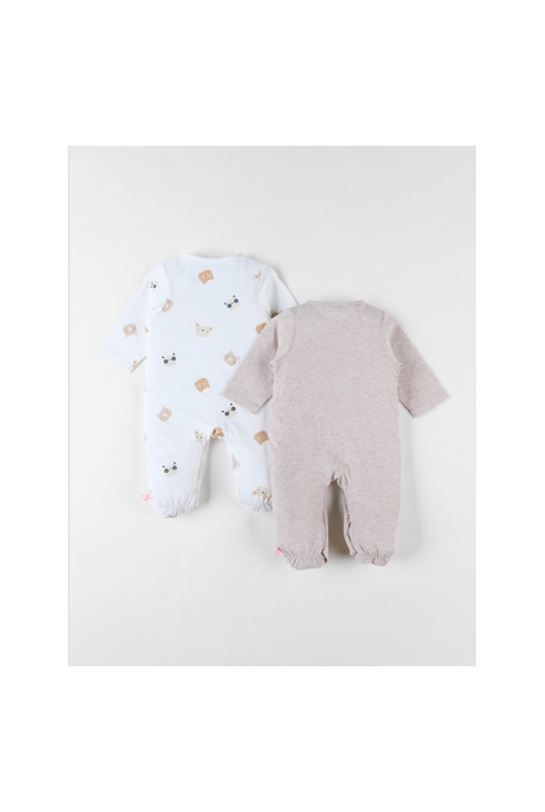Lot de 2 pyjamas 1 pièce en jersey écru taupe chiné, Noukie's