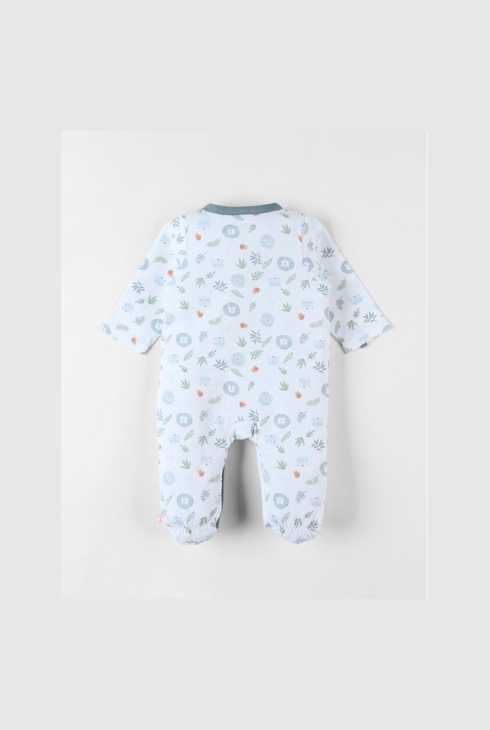 Pyjama 1 pièce imprimé animalier en jersey écru bleu clair, Noukie's