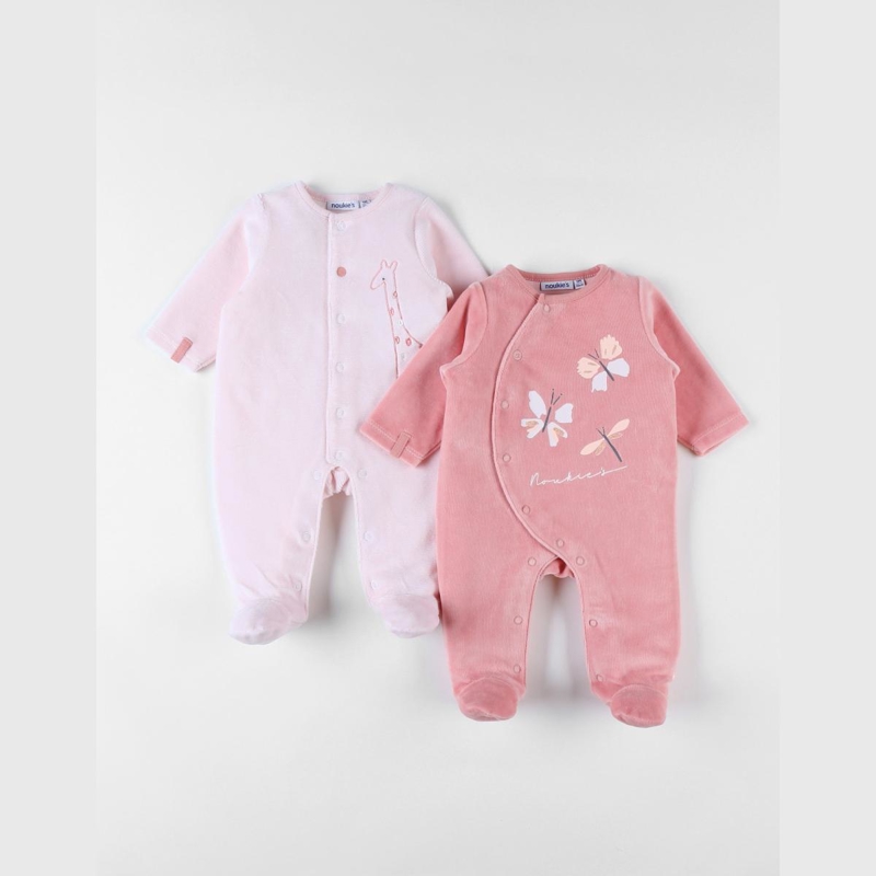 Ensemble de 2 pyjamas 1 pièce en velours clair blush, Noukie's - NAISSANCE