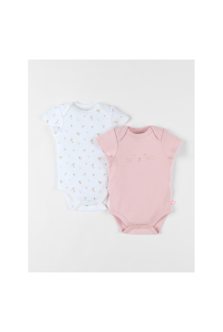 Ensemble de 2 bodies fleuris et guépard en coton écru rose moyen, Noukie's 1