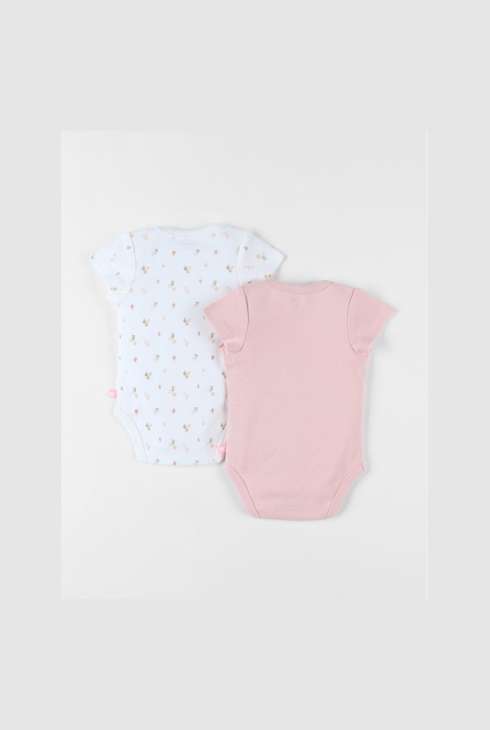 Ensemble de 2 bodies fleuris et guépard en coton écru rose moyen, Noukie's