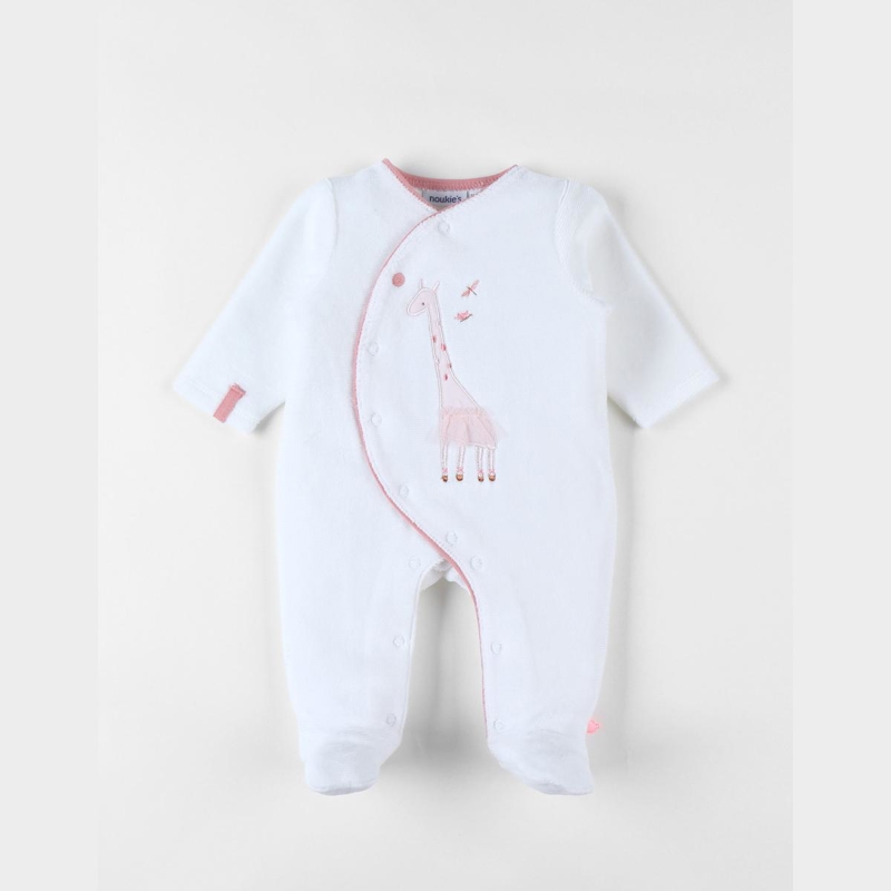 Noukies - Pyjama 1 pièce girafe en velours écru rose clair, Noukie's - Mixte