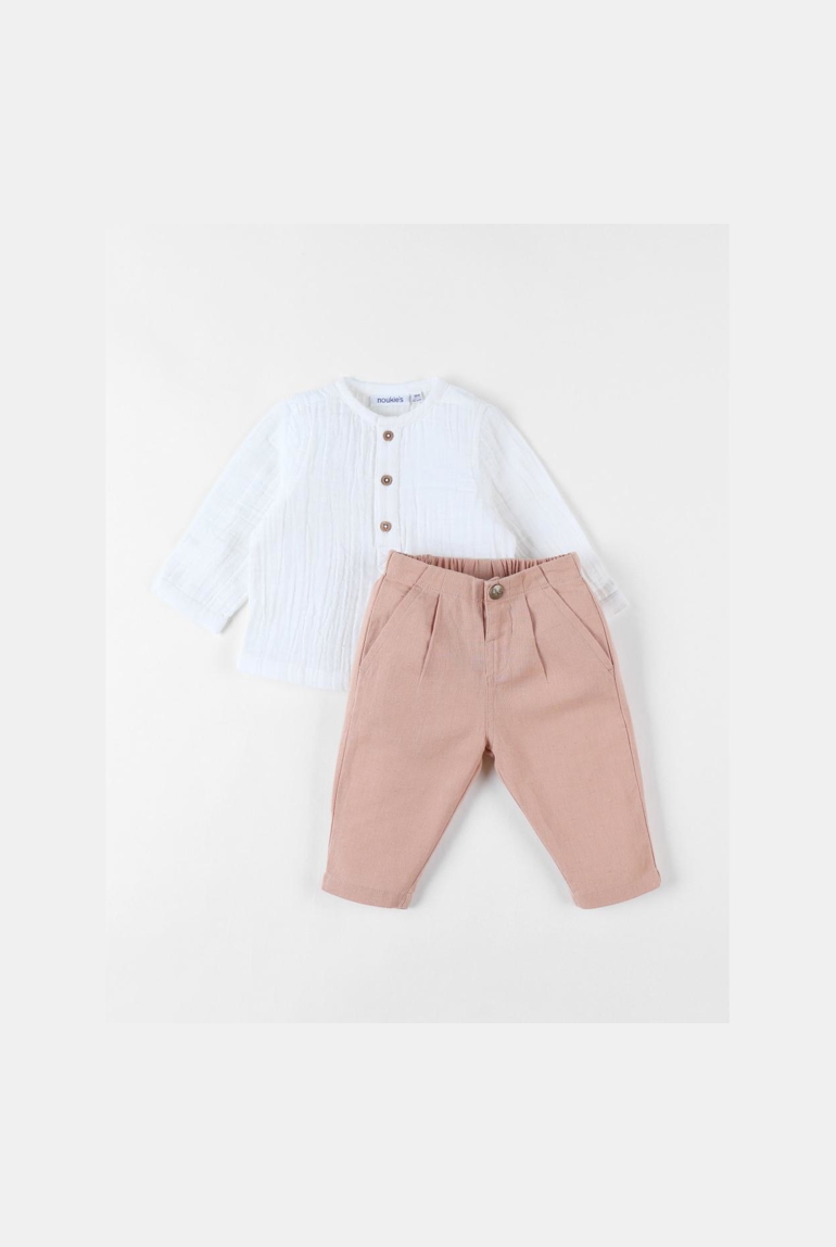 Ensemble cérémonie chemise et pantalon écru caramel clair, Noukie's 1