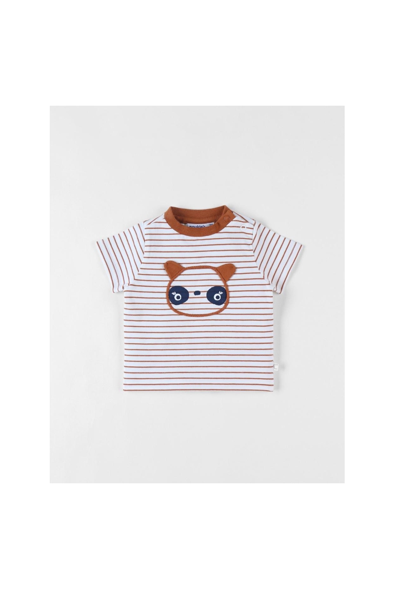 T-shirt Rayé Panda à Manches Courtes, écru/caramel, Noukie's 1