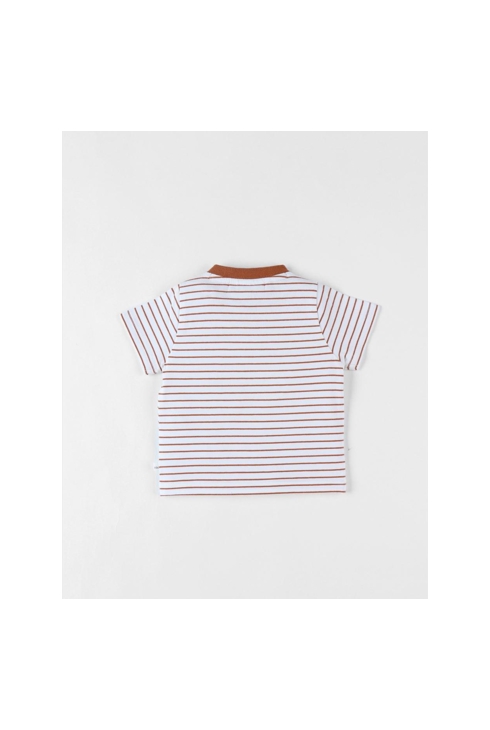 T-shirt Rayé Panda à Manches Courtes, écru/caramel, Noukie's