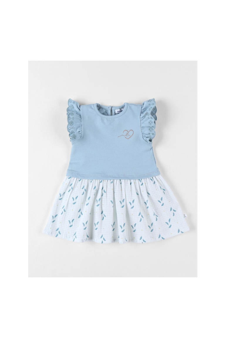 Robe Bi-matière à Manches Courtes, écru/bleu, Noukie's 1