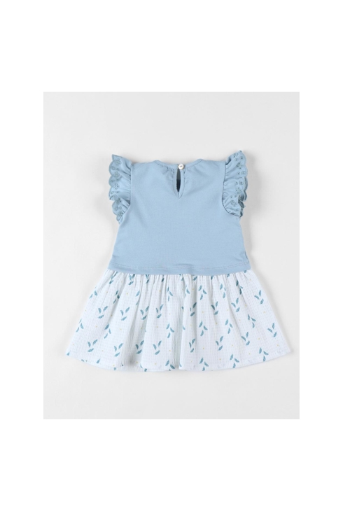 Robe Bi-matière à Manches Courtes, écru/bleu, Noukie's