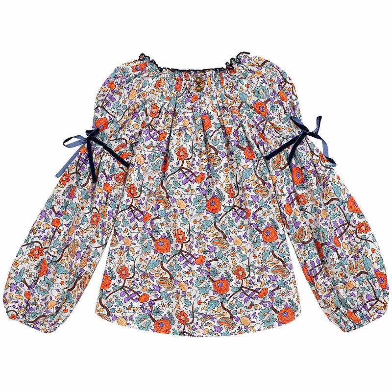 Blouse fleurie liberty orange lilas fille Chimene, La Faute à Voltaire - 3/4 ans