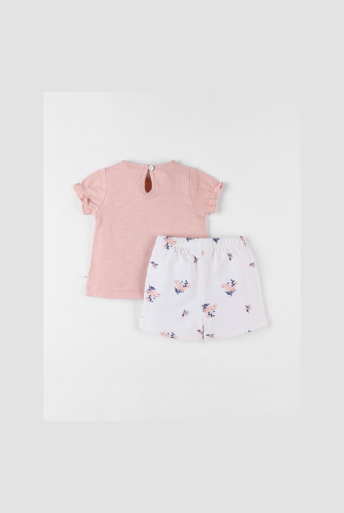 Esemble T-shirt + Short Imprimé Fleuri, Poudré/écru, Noukie's