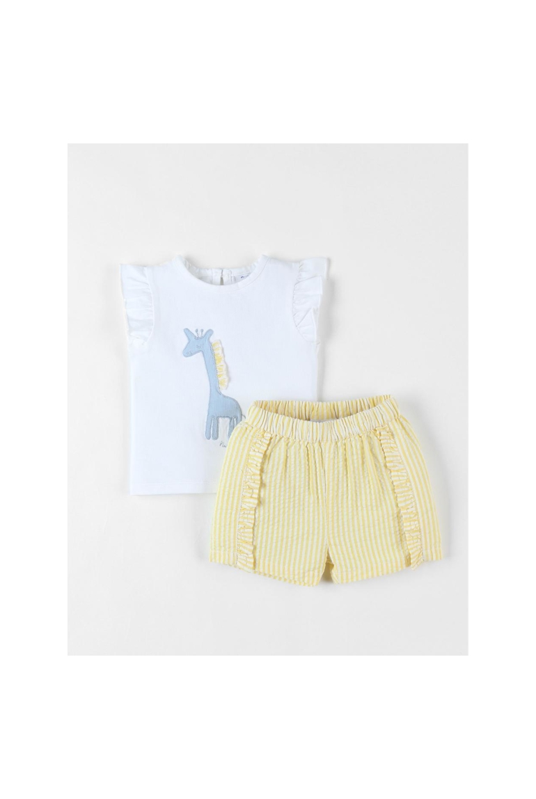 Ensemble T-shirt Girafe + Short, Jaune/écru, Noukie's 1