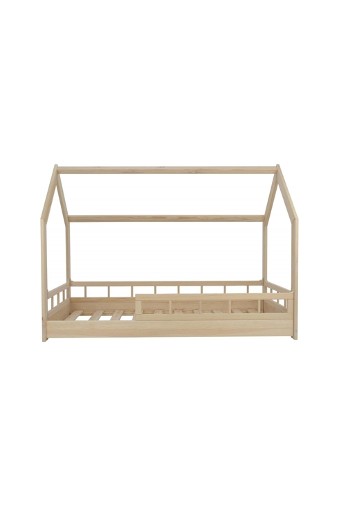 Lit cabane naturel brut avec barreaux 160x80cm, Velinda