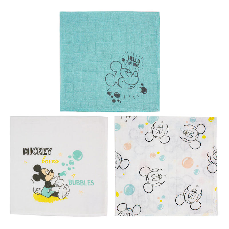 Baby Calin - Lot de 3 langes Mickey Little One 60x60 cm, Disney Baby - - Dès la naissance