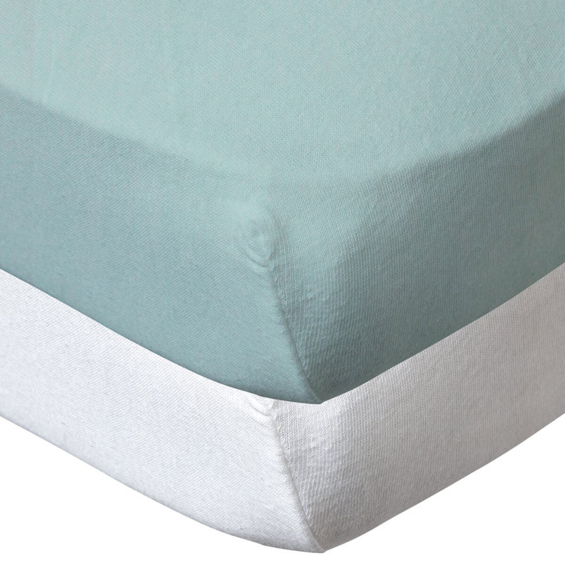 Baby Calin - Lot de 2 draps housse en coton 60x120 cm blanc turquoise, Babycalin -