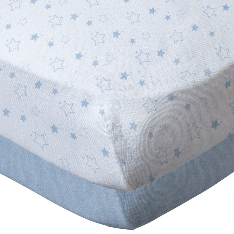 Lot de 2 draps housses en coton 70x140 cm bleu ciel imprimé étoiles, Babycalin -