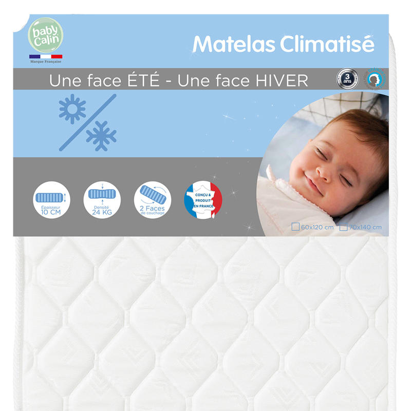 Matelas lit bébé climatisé été hiver 70x140 cm, Babycalin -