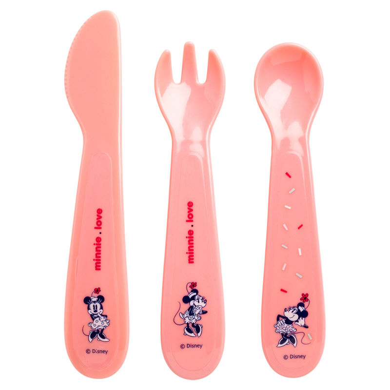 Baby Calin - Lots de 3 couverts bébé en plastique Minnie Confettis, Disney Baby - - Dès 3 mois