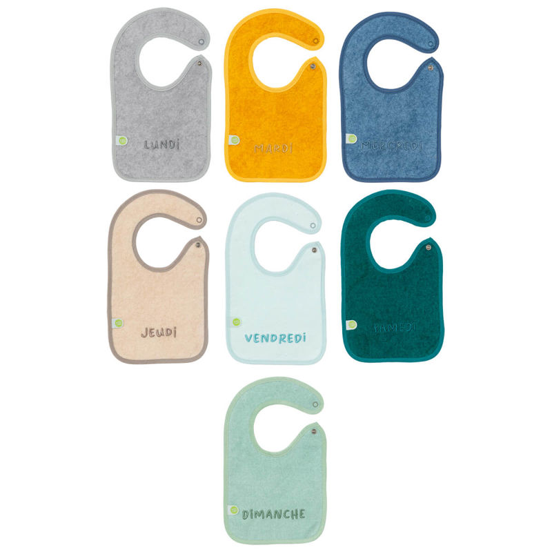 Lot de 7 bavoirs journaliers Colored Naissance, Babycalin -
