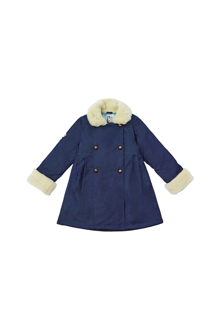 Manteau bleu marine en jeans fille col fausse fourrure Anoushka, La Faute à Voltaire 1