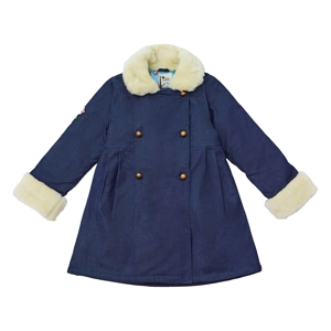 Manteau bleu marine en jeans fille col fausse fourrure Anoushka, La Faute à Voltaire 1