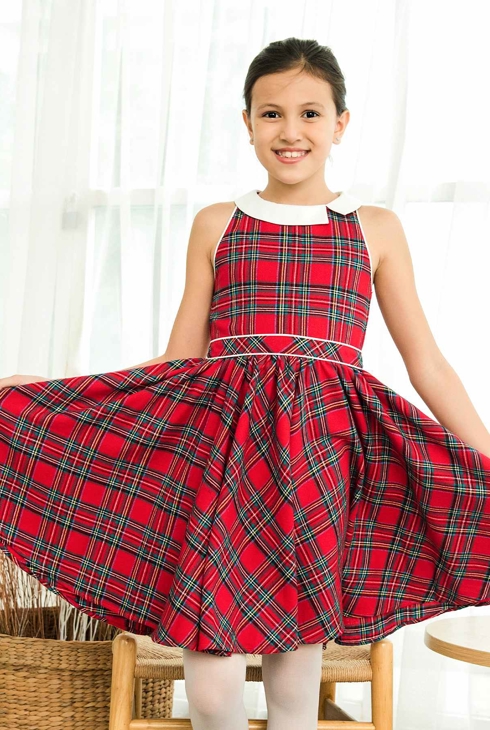Robe de noël fille carrx tartan rouge Hepburn, La Faute à Voltaire