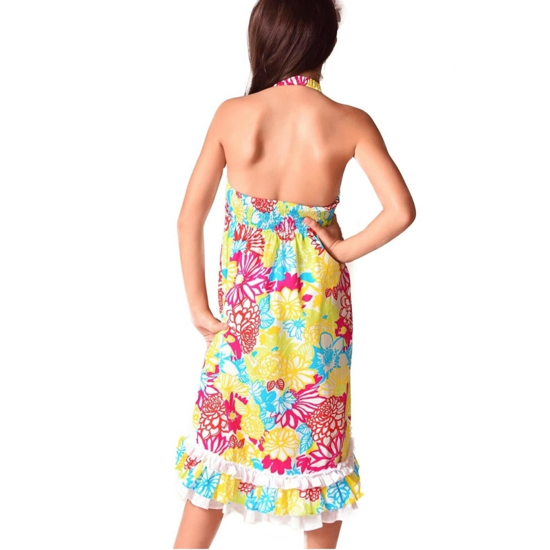 Robe de plage longue fille jersey fleuri multicole Eugenie, La Faute à Voltaire - 2/3 ans